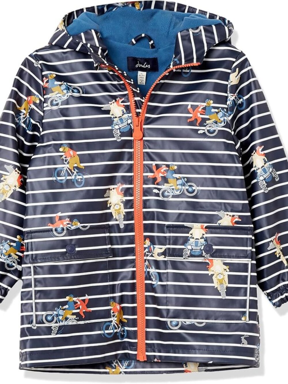 Joules Boys Skipper Waterproof Raincoat Bike Animals Navy Stripe 3T